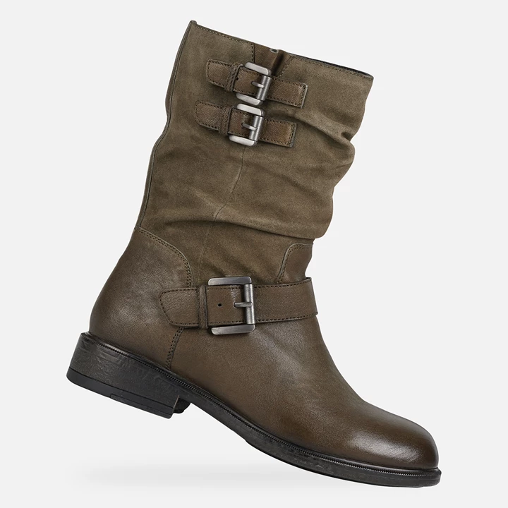 Geox Catria Ankelstøvler Dame Olivengrøn | WRO-873916