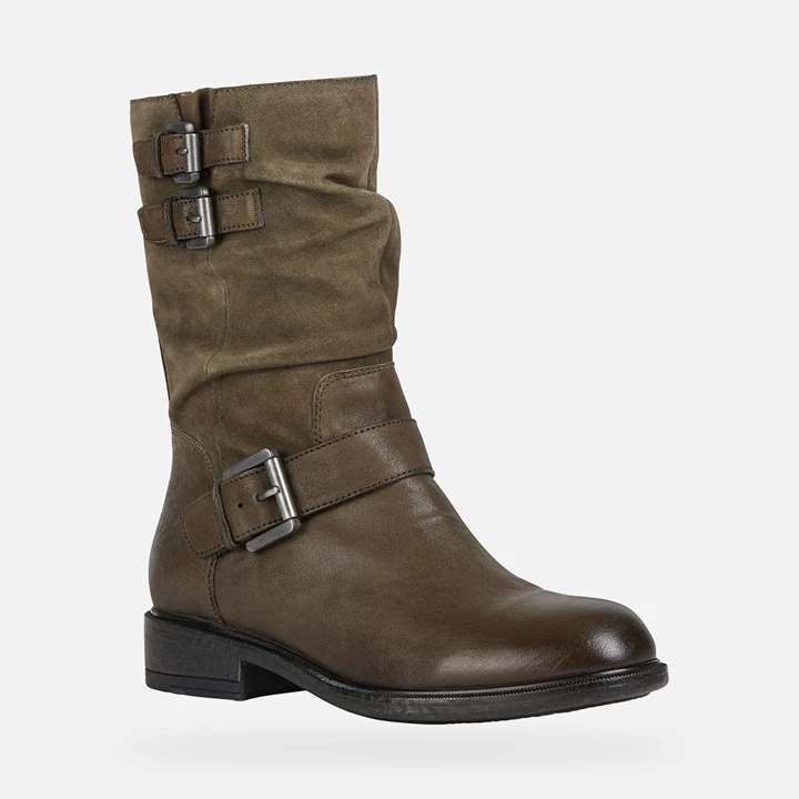 Geox Catria Ankelstøvler Dame Olivengrøn | WRO-873916