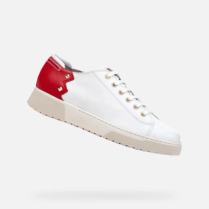 Geox Kapha Sneakers Dame Hvide Rød | LGB-716592