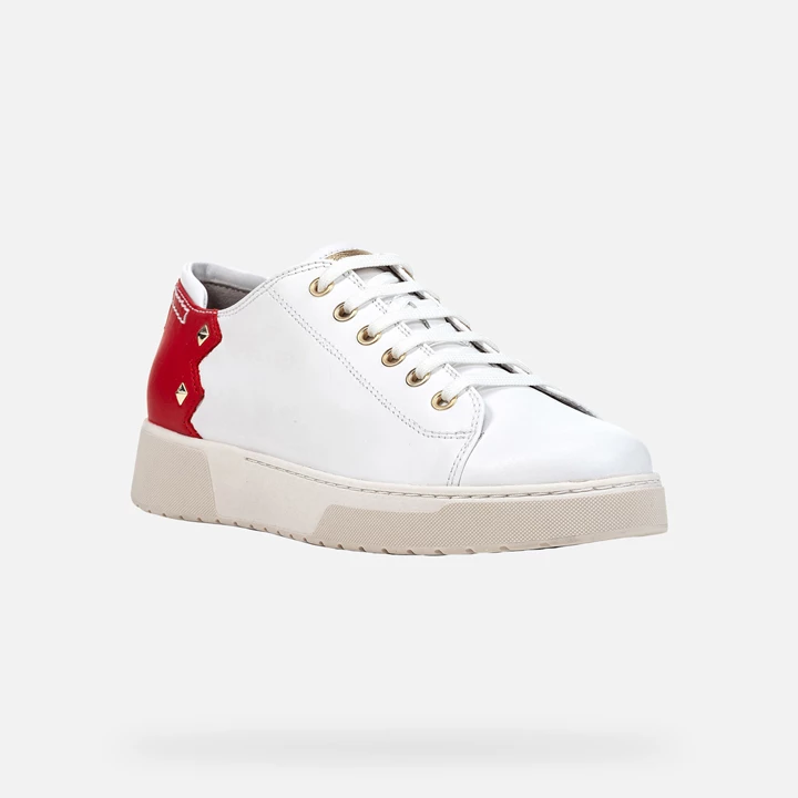 Geox Kapha Sneakers Dame Hvide Rød | LGB-716592